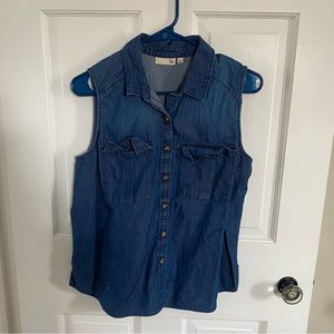 Jean button up sleeveless blouse size large